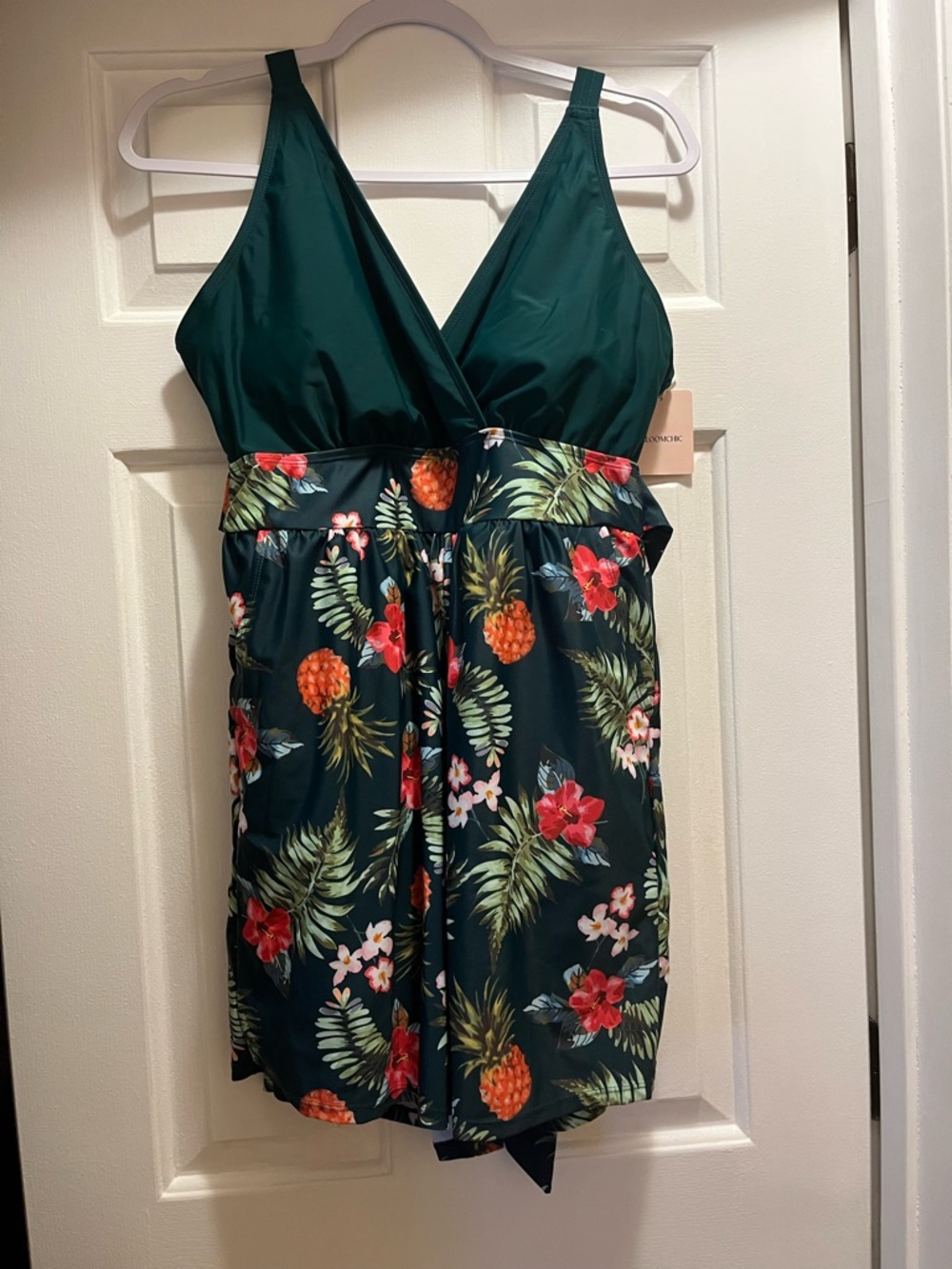 Tropical Pineapple Floral Swimdress - Deep Teal, 12